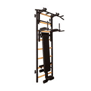 BenchK 233 Black wall bars with convertible steel 6-grip pull-up bar that can also be used as a barbell holder, dip bar with back support, and advanced workout bench