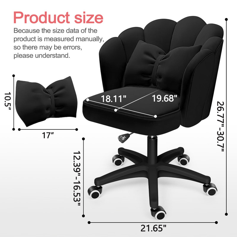 Height Adjustable Office Computer Desk Chairs,Modern Fabric Home Butterfly Chairs,Cute Petal Makeup Chairs for Girls and Women，Black