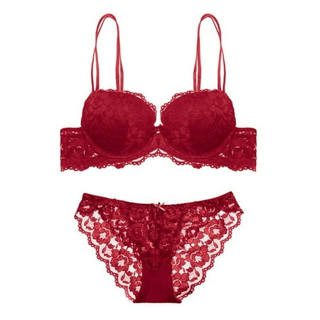 

Ardorlove Womens Lace Embroidery Push-up Bra Set Wire Free Padded Lingerie Underwear