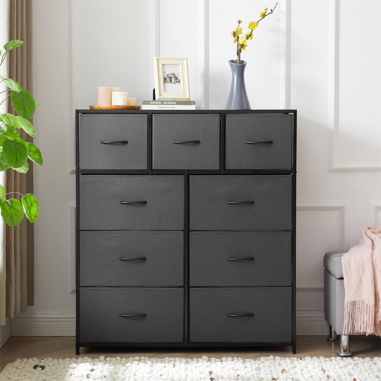 Mainstays Commode en tissu à 9 tiroirs, Gris