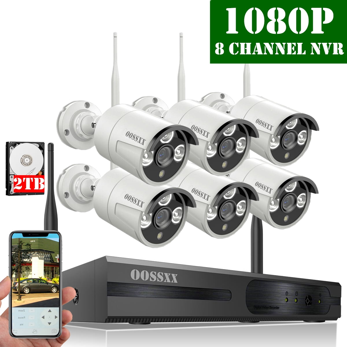 Wireless Security Camera System,OOSSXX 8 Channel NVR HD 6PCs 1080P Home
