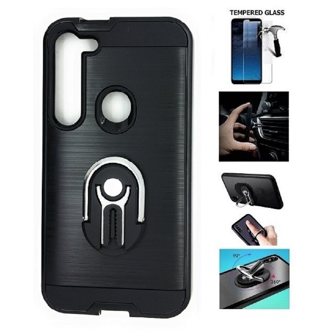 For Motorola Moto G Stylus (2020) Case /Screen Size 6.4', Shock-Resistant Cover Case with Ring/Car Mount + Screen Protector (Black)