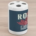 thumbnail image 1 of Rock and Roll Ceramic Toothbrush Holder, Poster Design of a Guitar 2 Microphones Wings, Decorative Versatile Countertop for Bathroom, 4.5" X 2.7", Teal Dark Coral, 1 of 4