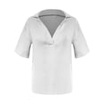 thumbnail image 3 of Womens Business Casual Tops Cotton Linen Ruffle Short Sleeve V Neck Flowy Dressy Summer Blouses Shirts 2025, 3 of 5