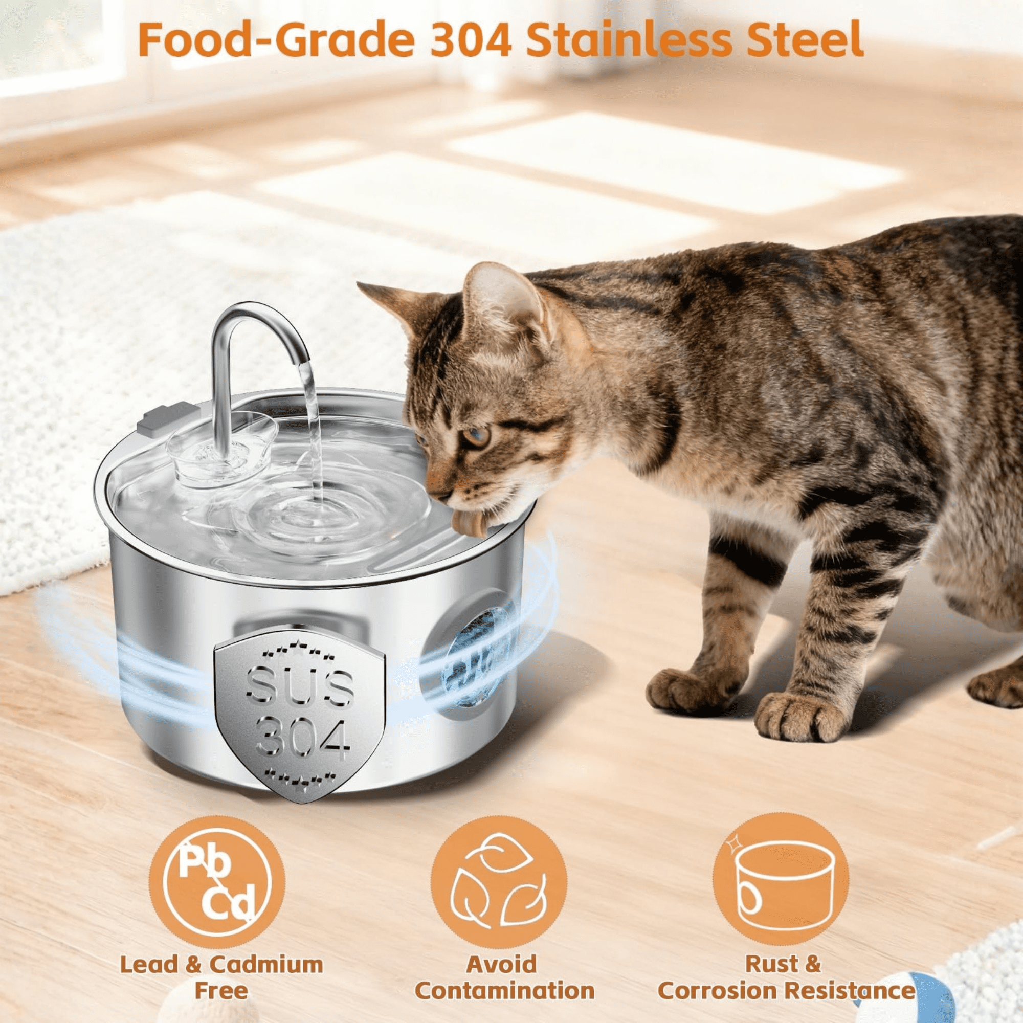 WAAYEE 108oz/3.2L Large Stainless Steel Pet Water Fountain, Ultra-Quiet Automatic Circulating Drinking Dispenser for Indoor Cats & Dogs