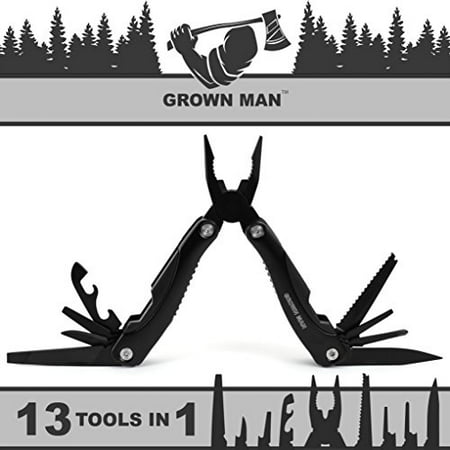 Grown Man™ Survivor Multi Tool - Black - Includes Pliers, Knife, Saw, and more - Best Multitool for Hunting & Camping - Survival Gear - Tactical
