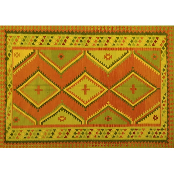 Ahgly Company Machine Washable Indoor Rectangle Oriental Yellow Traditional Area Rugs, 5' x 7'