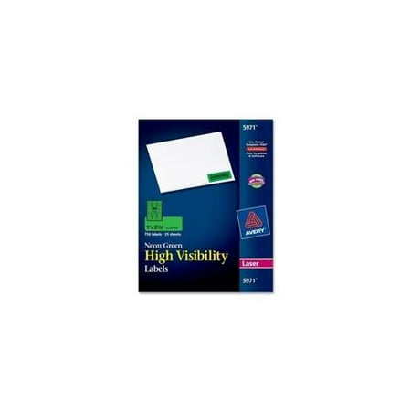 Avery Consumer Products Avery Consumer Products Neon Laser Labels, Rectangle, 1 inchx2-. 63 inch, 750-PK, Fl. Green