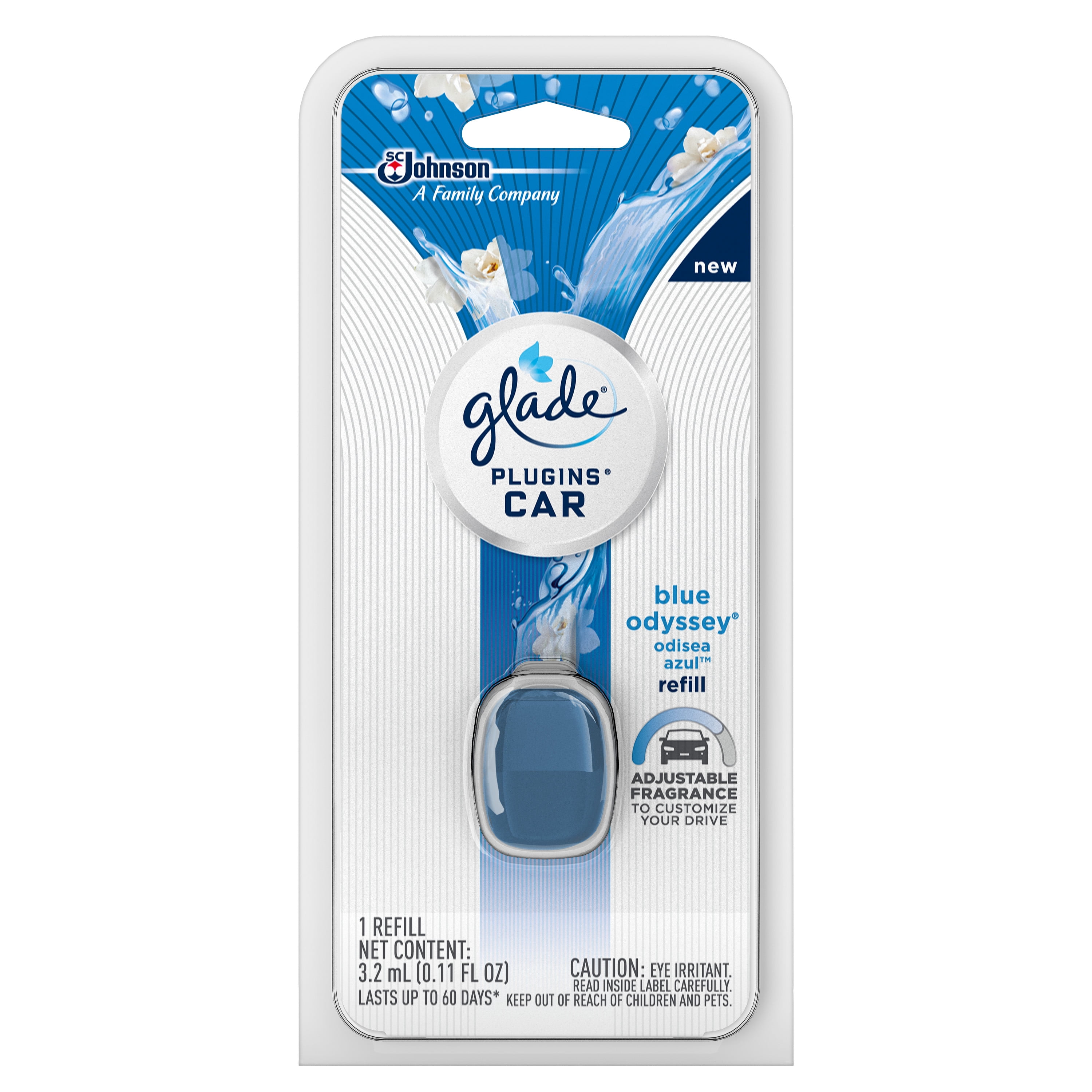 Glade PlugIns Car Air Freshener Refill, Blue Odyssey, 0.11 fl oz