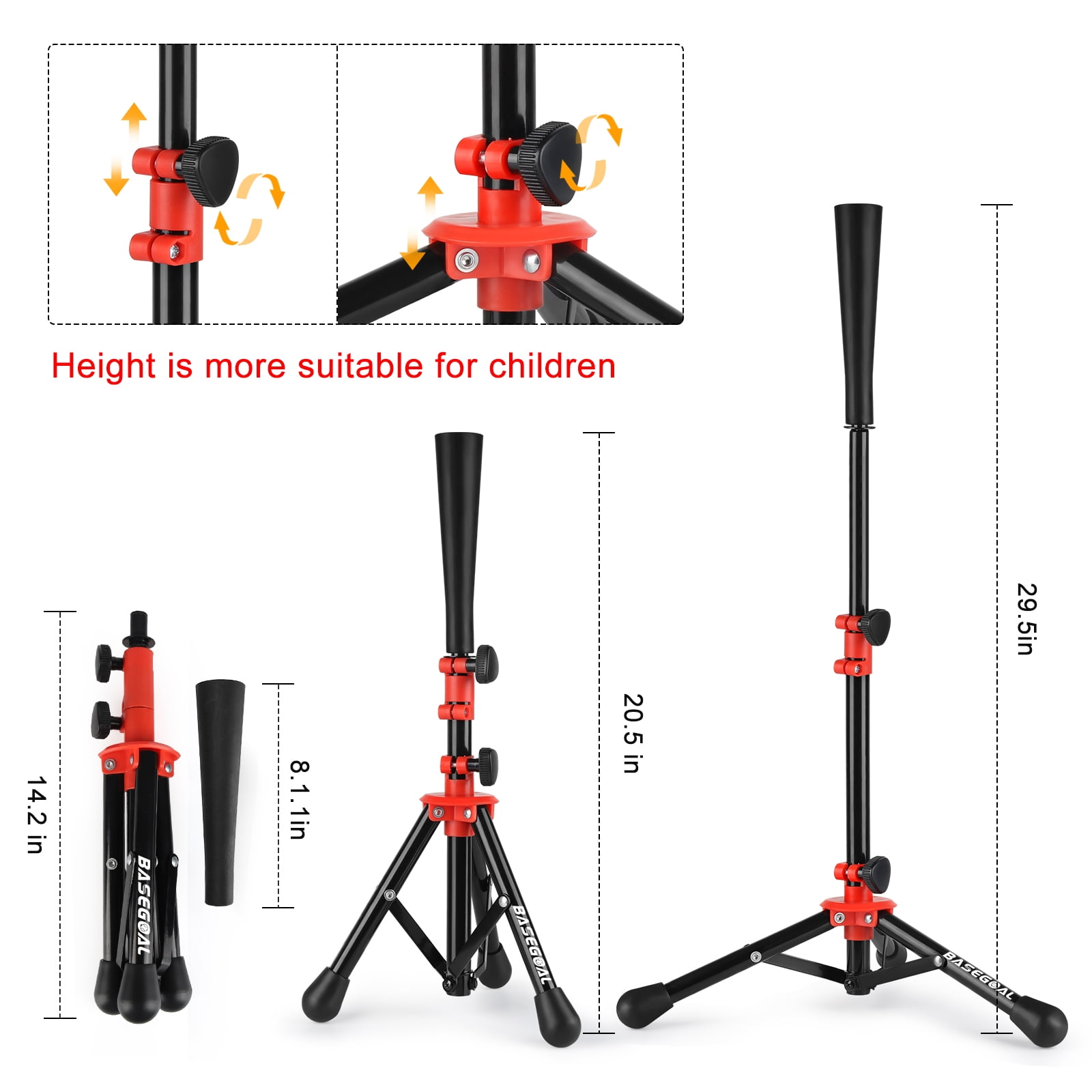 Baseball Batting Tee for kids, Portable Softball Baseball Tees for Hitting, Adjustable Angel Baseball Ball Caddy, Easy to Assemble, Intensive Support Frame, Batting Training Practice, Red