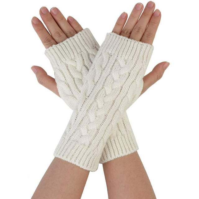 Gants Tricotés Sans Doigts Unisexes Blancs
