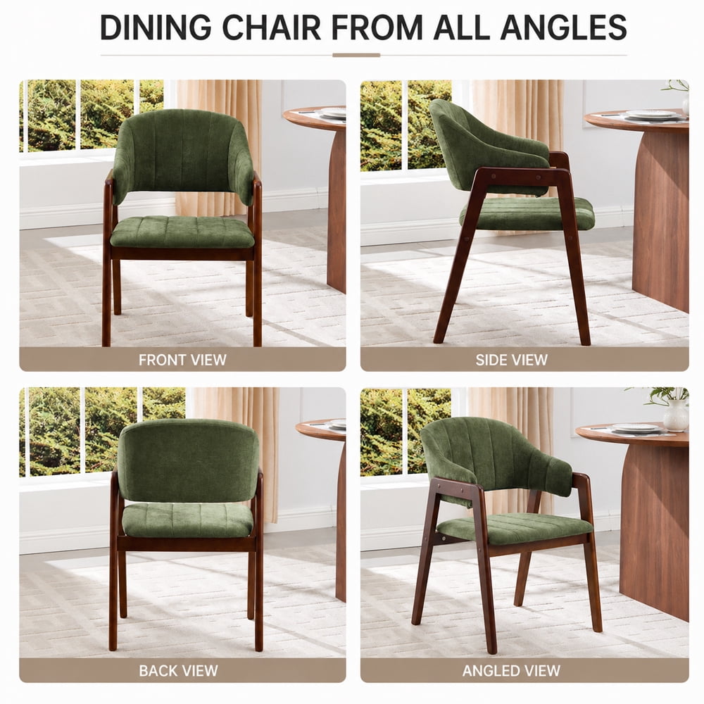 MOONMISS Mid-Century Modern Upholstered Dining Chair with Curved Back and Wooden Frame, Fabric Armchair for Dining Room Kitchen Living Room