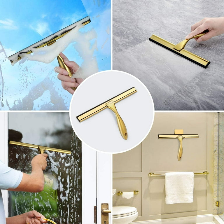 Shower Squeegee for Glass Doors,10-Inch Shower Glass Squeegee, Gold Shower  Squeegee for Shower Doors,Mirror,Windows, with Shower Door Hook and