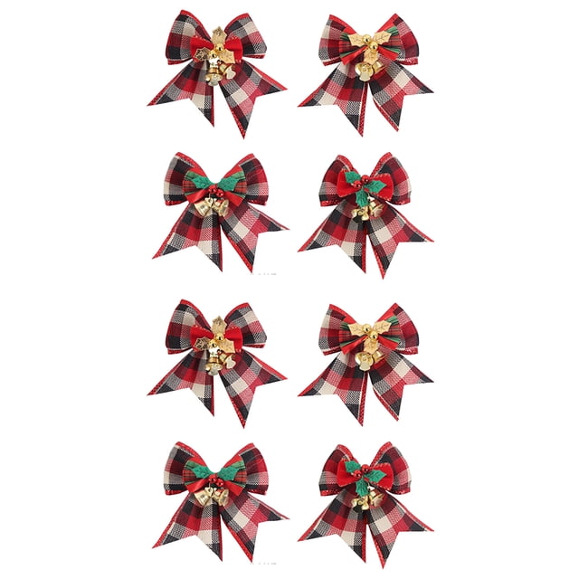 FloreceBien Paquete de 8 lazos navideños con campanas, para decoración navideña, decoración del hogar, decoración del árbol de Navidad