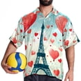 thumbnail image 4 of Eiffel Tower Valentine's Day Men's Short Sleeve Spread Collar Tops, Casual Button Down Shirts, Printed Summer Beach Shirts, Unisex, 4 of 6