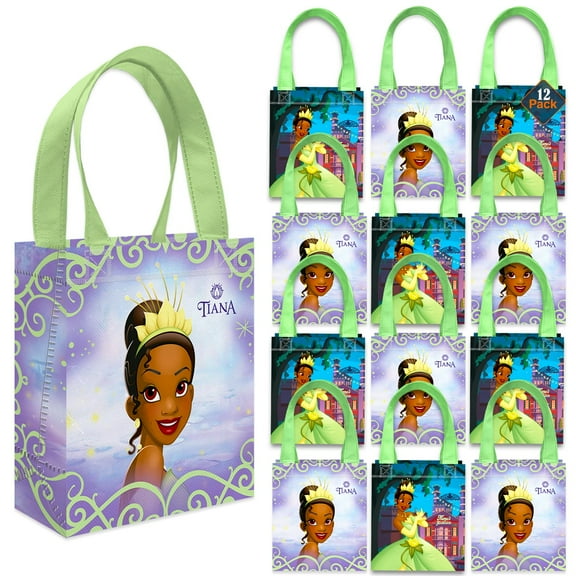 Princess and the Frog Party Favor Bags Set – 12 Pack 8" Disney Tiana Goodie Bags for Kids Bulk Reusable Mini Totes | Disney Princess and the Frog Birthday Party Supplies