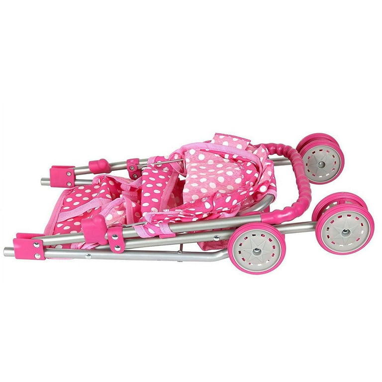 Click N Play Pink White Polka Dots Foldable Doll Stroller With