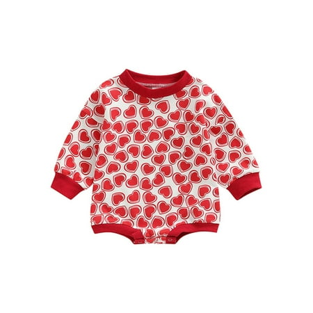 

Glonme Newborn Bodysuit Heart Print Jumpsuit Buttons Overall Party Casual Romper Cartoon One Piece Red 90cm