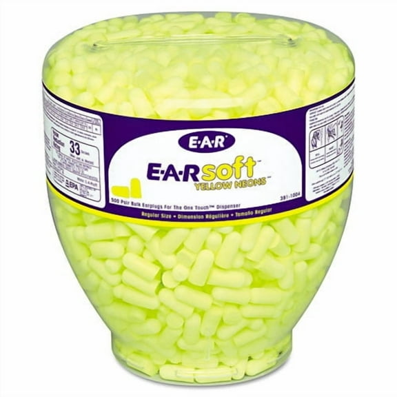 E-A-R, MMM3911004, Classic Earplugs, 1000 / Bottle, Neon Yellow
