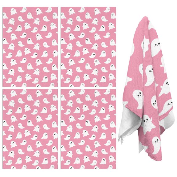 Spooky Halloween Dish Towels Set of 4, Cute Pumpkin and Ghost Kitchen Towels 18x26, Soft Absorbent Tea Towels, Witchy Hand Towels for Kitchen Decor, Fall Coffee Bar Towels