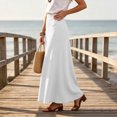 thumbnail image 6 of IUYRTFE Women Elastic Waist Cotton Linen Midi Skirt Solid Color Casual A Line Skirt for Summer Vacation Daily Wear, 6 of 7