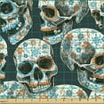 thumbnail image 2 of Ambesonne Skulls Fabric by the Yard, Happy Head Bones Floral Art, 5 Yards, Ginger Sky Blue and Dark Grey, 2 of 5