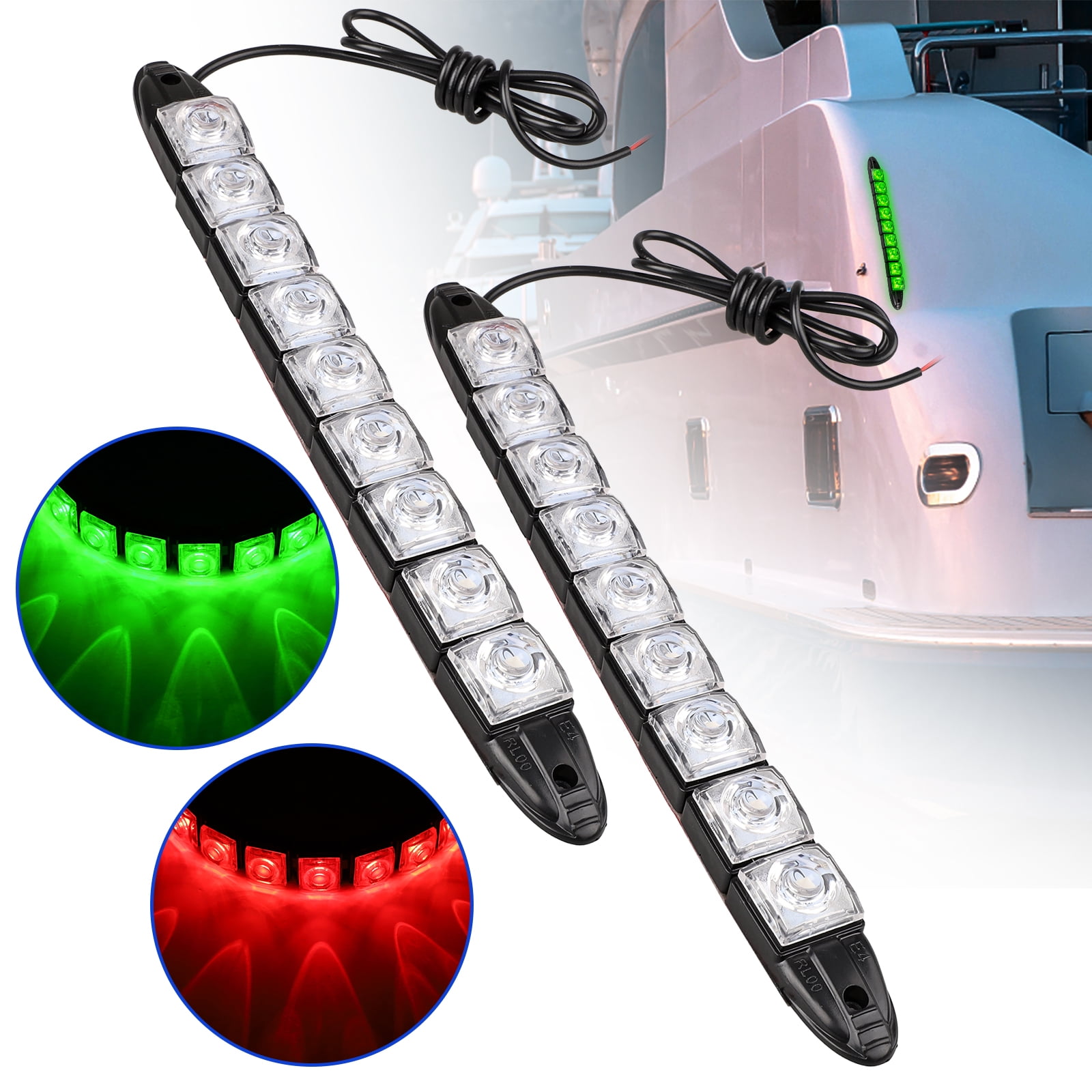 Green 2 Pairs Submersible Marine Boat Bow Navigation Light LED Strips 12V Red