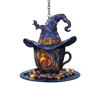 Witch Hat Tea Cup Wall Hook - Halloween Ornament & Functional Hanger - Acrylic Decor for Home/Party - 15x15cm Spooky Gift (Color as Shown)