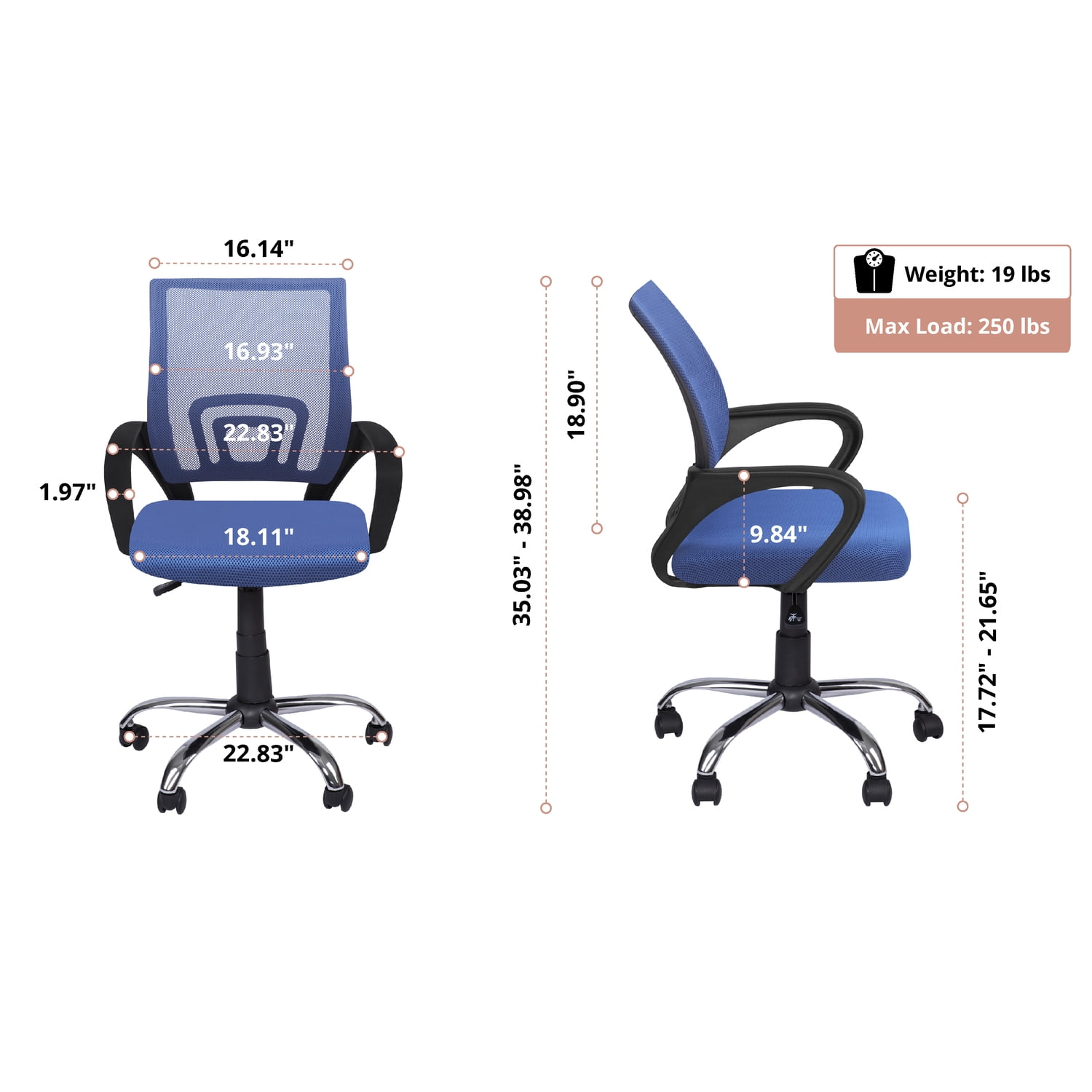 Ivana Blue Mesh Office Chair – Adjustable Height, Tilt & Armrests