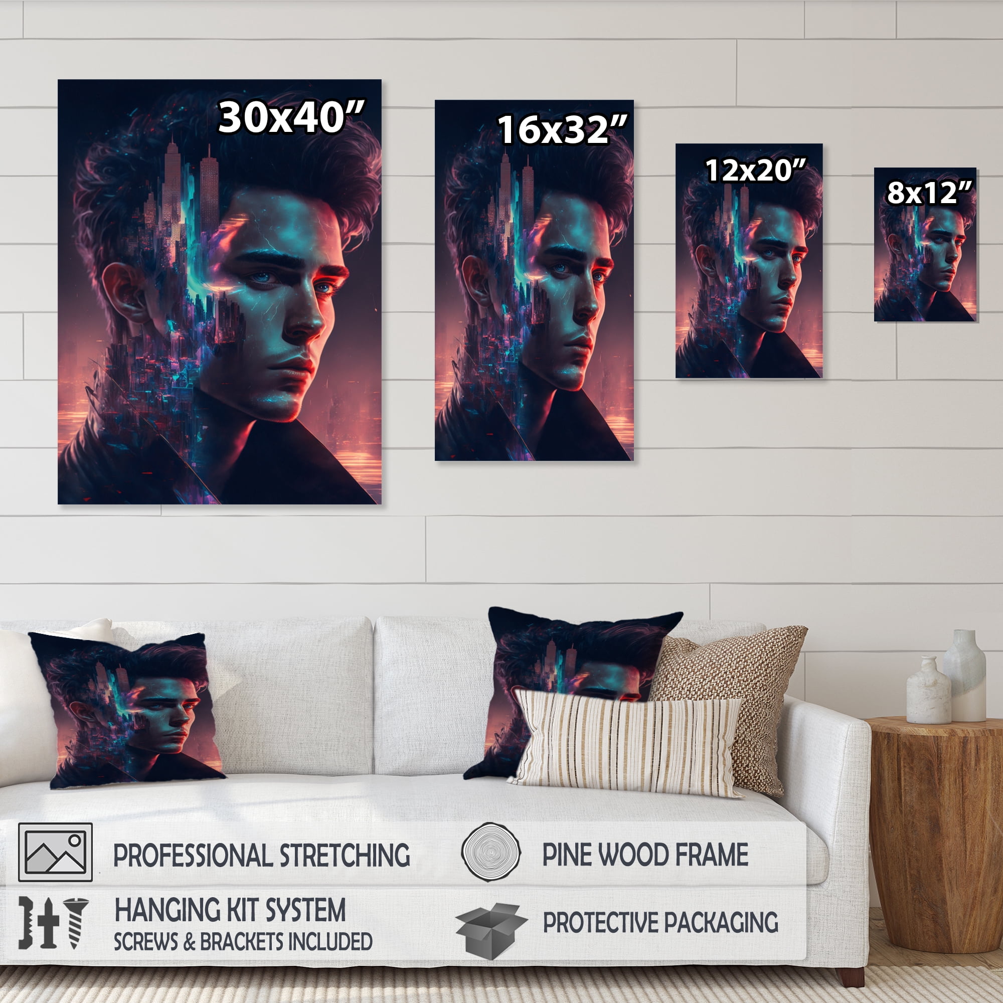 Designart Double Exposure Man Portrait Sci-Fi II Canvas Wall Art