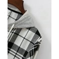 thumbnail image 4 of Blusa de manga larga con capucha para hombre, estilo informal, a cuadros, con botones y capucha, de poliéster, 4 of 8