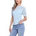 thumbnail image 4 of INSPIRE CHIC Floral Lace Top for Women's Mock Neck Puff Short Sleeve Elegant Lace Blouse Tops XL Light Blue, 4 of 6