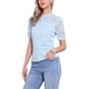 thumbnail image 4 of INSPIRAR CHIC Top de Encaje Floral para Mujeres con Cuello Mock, Manga Corta Abullonada, Blusa Elegante de Encaje XL Azul Claro, 4 of 6