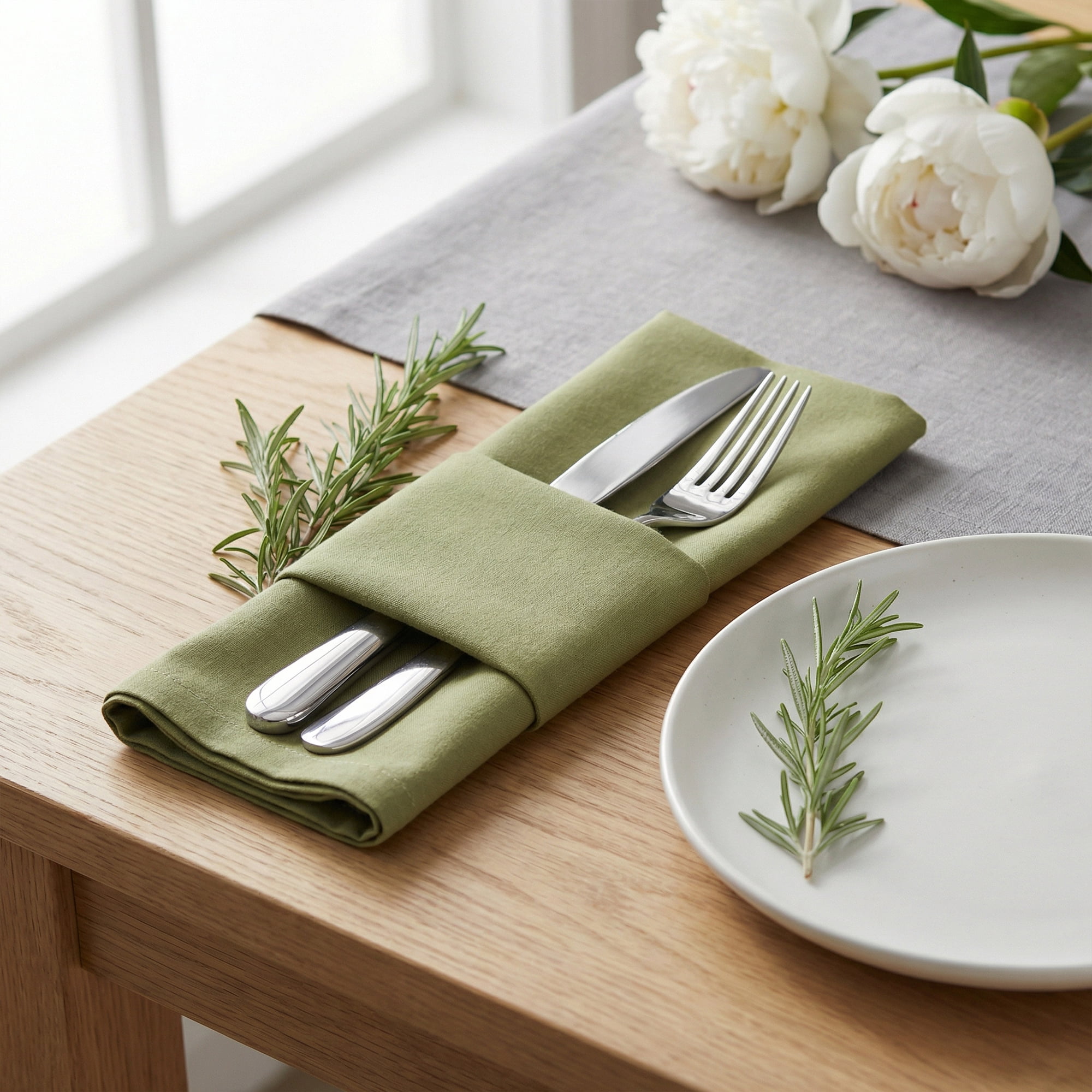 Unique Bargains 12Pcs Cotton Washable Reusable Events Cloth Napkins Grass Green 16x16inch