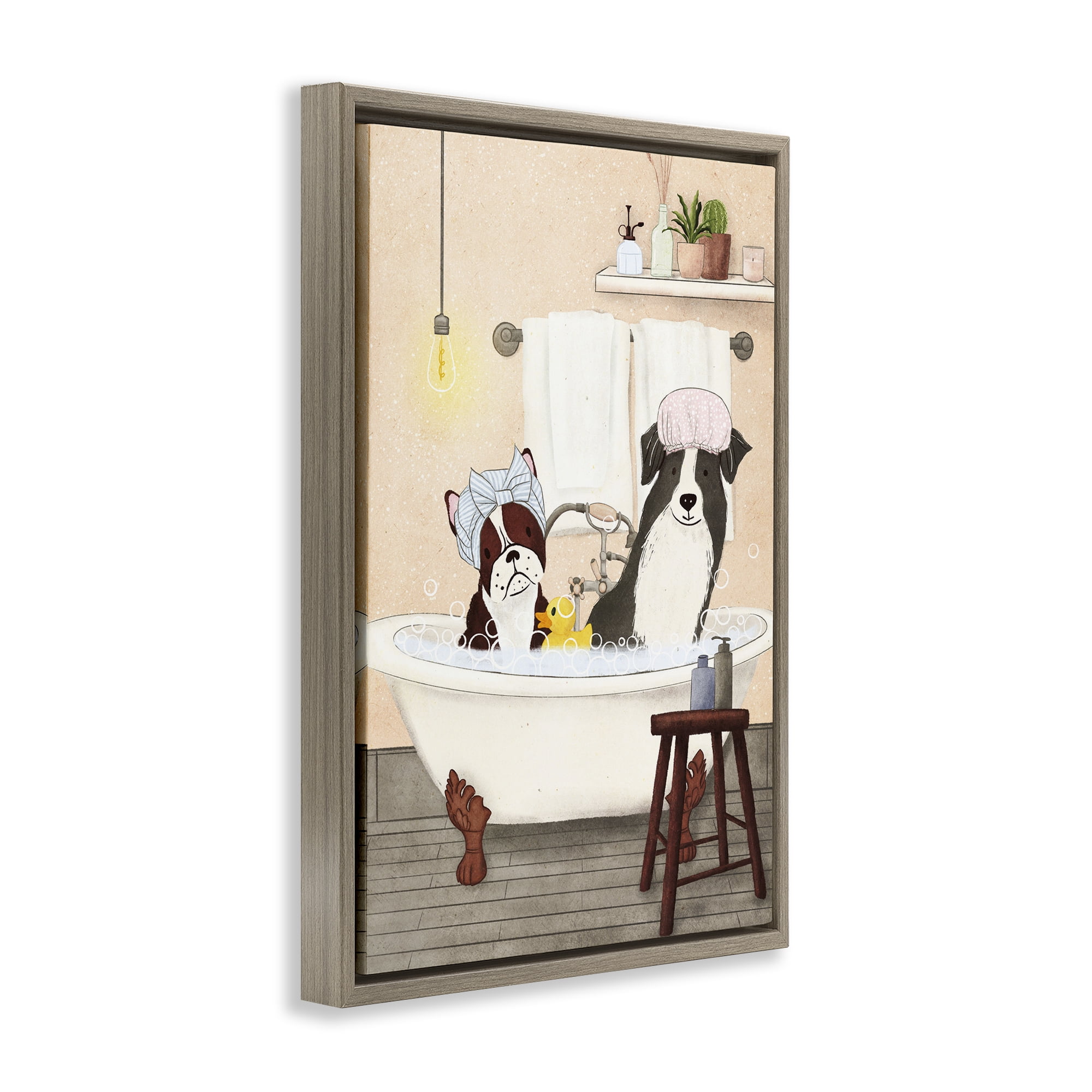 Stupell Industries Doggie Bath Time Typography Painting Brown Floater Framed Canvas Art Print Wall Art, 21 x 31