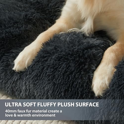 Dog Beds for Large Dogs, Plush Dog Crate Bed Fluffy Cozy Kennel Pad for Sleeping &Ease Anxiety, Washable Pet Mats with Anti-Slip Bottom for Large Dogs, Navy Navy,XL(41x27 inch)