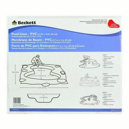 Beckett 10 ft x 12 ft Black PVC Flexible Pond Liner, 20 mil, For Ponds, Water Gardens, Koi Ponds