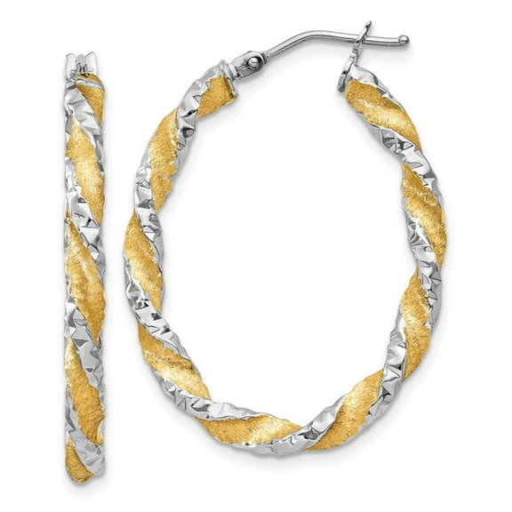 Primal Gold 14 Karat Yellow Gold and Rhodium Twisted Hoop Earrings