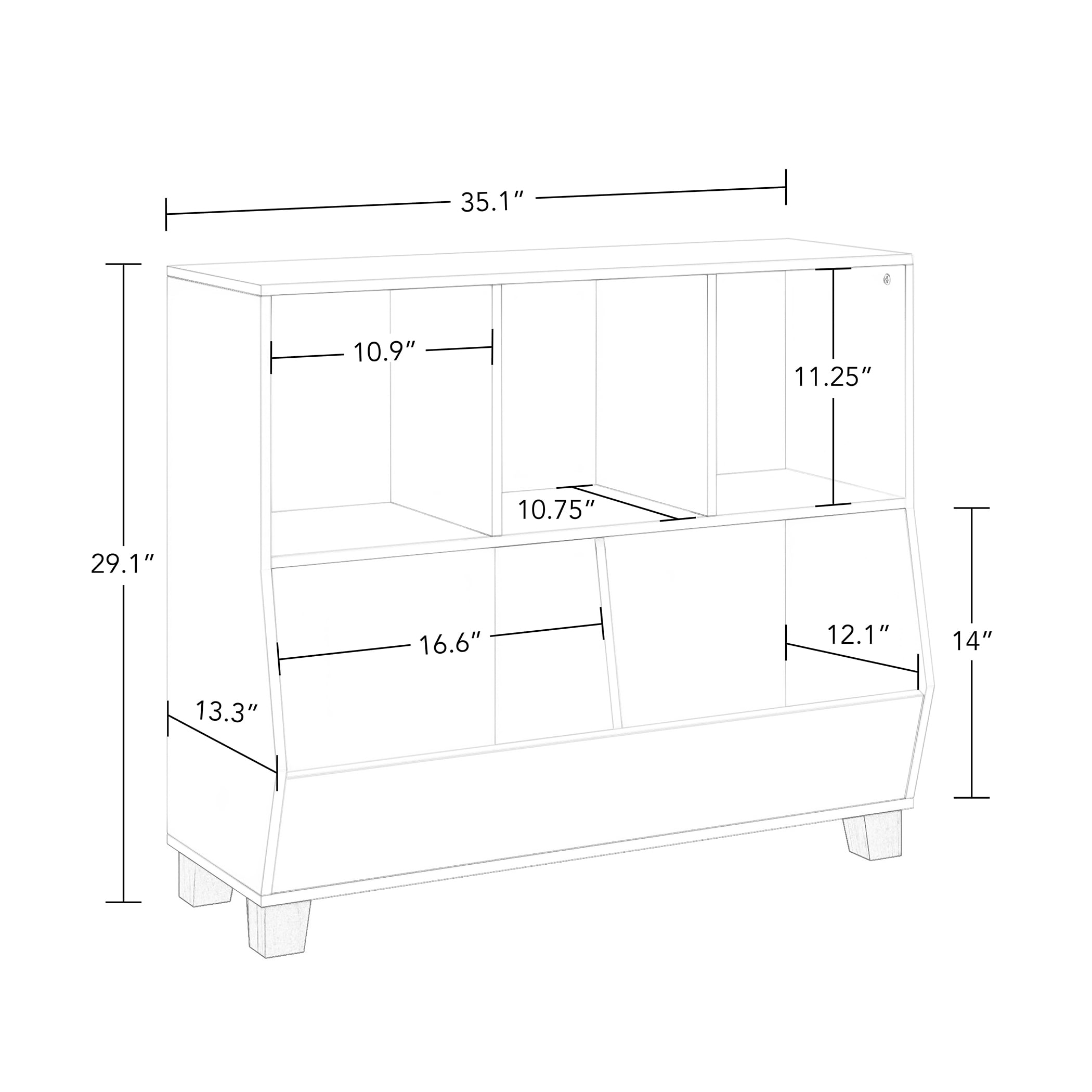 RiverRidge Kids Catch-All 35in Cubby Bookshelf and Toy Bin Storage Organizer - White