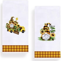 Set of 2 Sunflower Gnome Kitchen Dish Towel 18 x 26 Inch, Seasonal Spring Summer Buffalo Plaid Sunflower Truck Tea Towels Dish Cloth for Cooking Baking