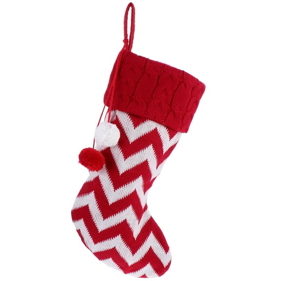 Gymnture Knitted Red & White Stripe Christmas Stocking with Plush Balls for Xmas Decor