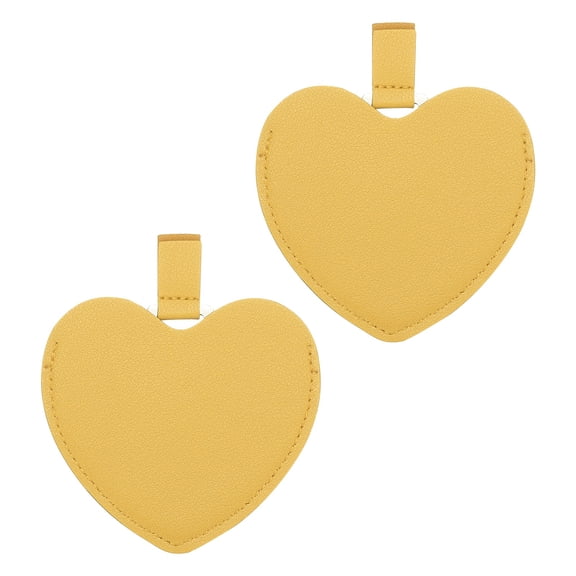 Uxcell 2Pcs Small Pocket Mirror for Purse, 3.82" x 3.35" Heart Shape Stainless Steel Compact Makeup Mirror with Leather Case, Travel Mirror Handheld Mirror for Women, Girls(Yellow)