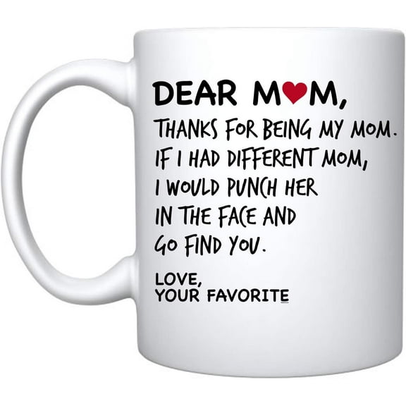 Veracco Dear Mom Thanks For Being My Mom - White Ceramic Coffee Mug -Funny Birthday Mother's Day Gift For Mom (White)