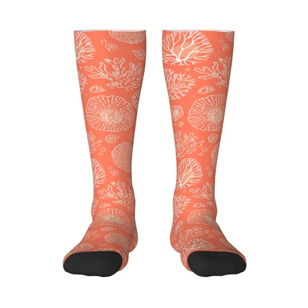 Fotbe Beautiful Corals Calcetas Divertidas Estampadas para Hombre y Mujer, Calcetas de Algodón hasta la Rodilla para Caminar, Correr, Enfermería y Embarazo