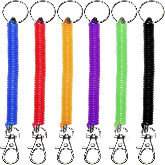 CCOCC 6 Pcs Spiral Retractable Keychain, Stretch Cord Key Ring with Metal Lobster Clasp, Anti-Lost Coil for Cellphone and Keys