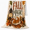 thumbnail image 2 of Hello Fall Magic Quote with Lantern Candle Pumpkin Pie Leaves and Acorns, Cozy Autumn Style for Harvest Fans, Seasonal Table Motif and Thanksgiving Gift, Soft Flannel Blanket, Home Decor, 2 of 9