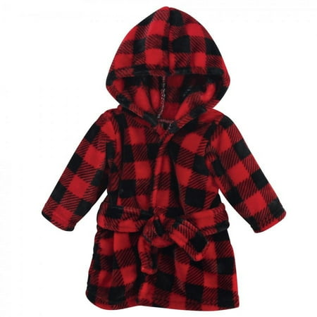 UPC: 0660168572346 | Hudson Baby Infant Plush Animal Face Bathrobe Red Black Plaid 0-9 Months
