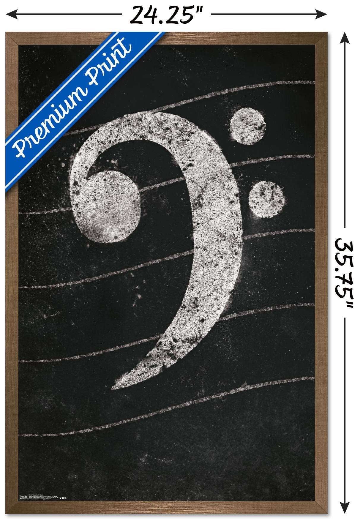 Bass Clef - Chalk Wall Poster, 22.375" x 34", Framed