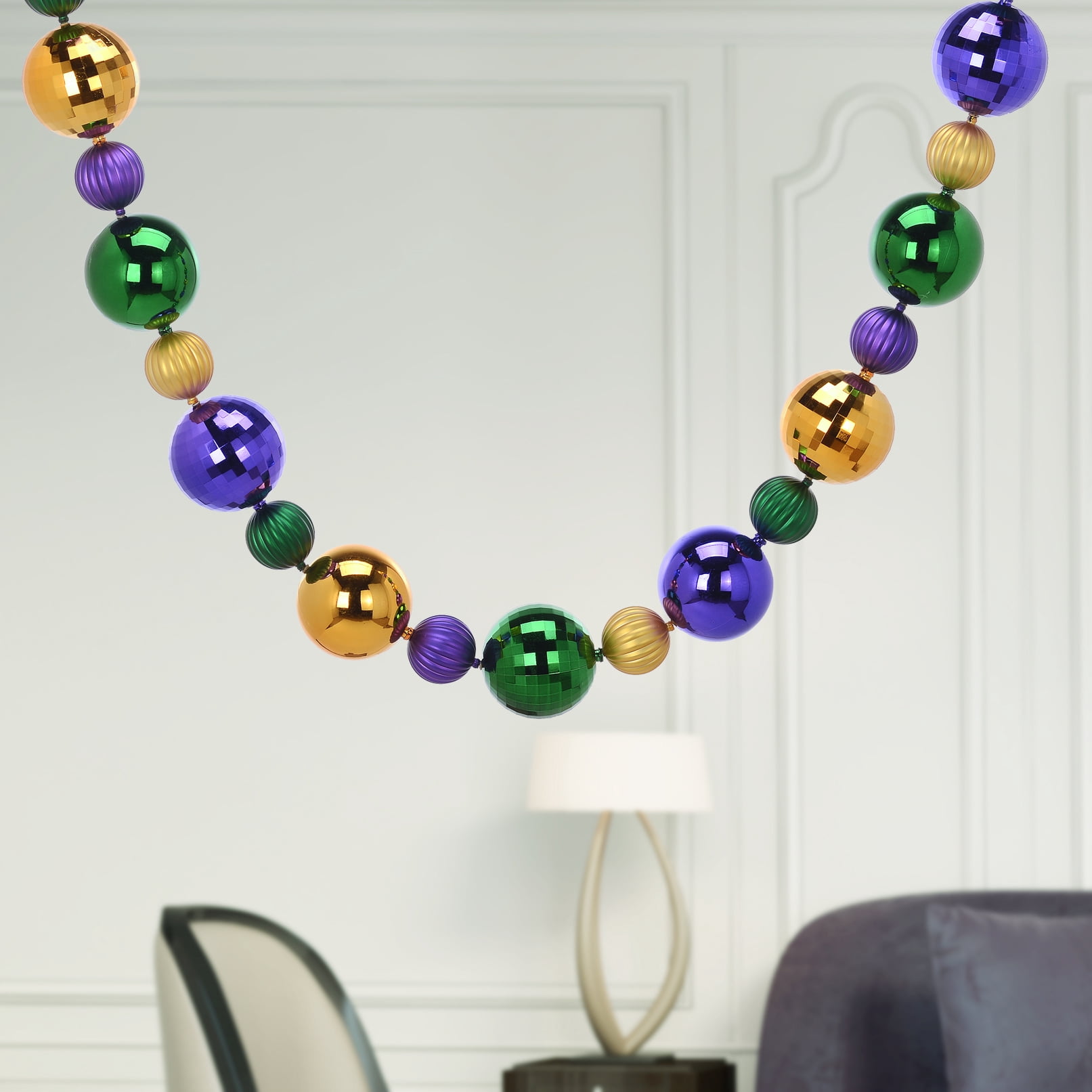 Way to Celebrate Mardi Gras Shatterproof Ball Garland, 6 ft.