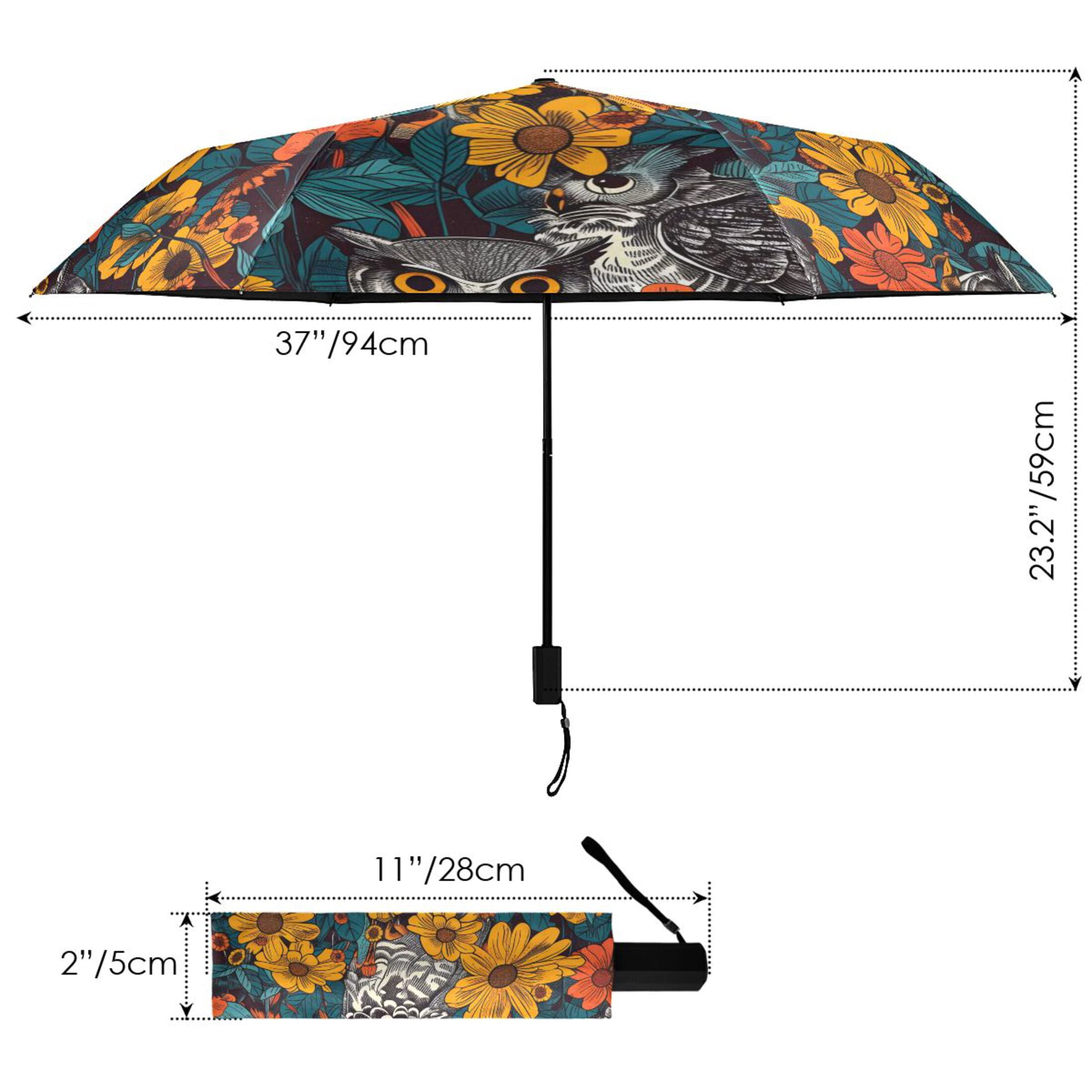 ALAZA Owl in Sunflowers UPF 50+ Compact Folding Umbrella for Rain Travel Umbrella Packable